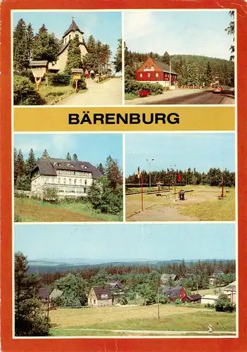AK / Ansichtskarte  Baerenburg_Sachsen Kirche HO Gaststaette FDGB Urlaubercafe Neues Leben Sportgarten Teilansicht