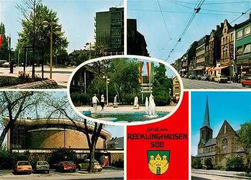 AK / Ansichtskarte  Recklinghausen__Westfalen Teilansichten Park Brunnen Festspielhaus Kirche