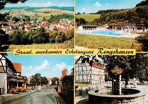 AK / Ansichtskarte  Rengshausen_Knuellwald Ortsansicht Schwimmbad Strassenpartie Brunnen