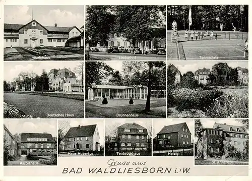 AK / Ansichtskarte  Bad_Waldliesborn Badehaus Lindenhof Tennisplatz Deutsches Haus Brunnenhaus Haus Margarete Karolahaus Haus Hubertus Tenbrockhaus Heizig St Annahaus