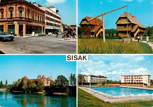 AK / Ansichtskarte  Sisak_Croatia Ortsmotiv Schloss Ziehbrunnen Freibad