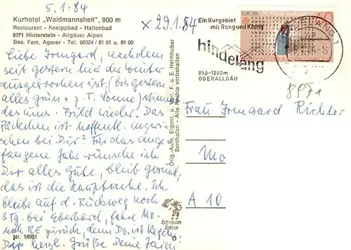 AK / Ansichtskarte  Hinterstein_Bad_Hindelang Hotel Waidmannsheil Gastraeume Hallenbad Pferdeschlittenfahrt