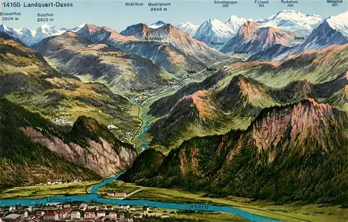 AK / Ansichtskarte  Landquart_GR Panoramakarte mit Davos