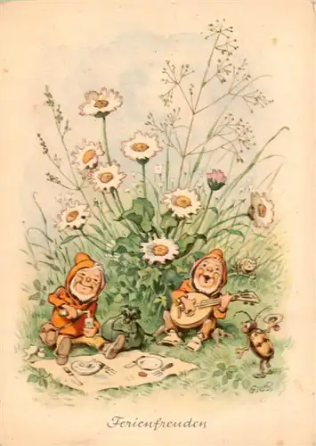 AK / Ansichtskarte 73920525 Zwerge_Dwarfs_Nains Ferienfreuden Litho