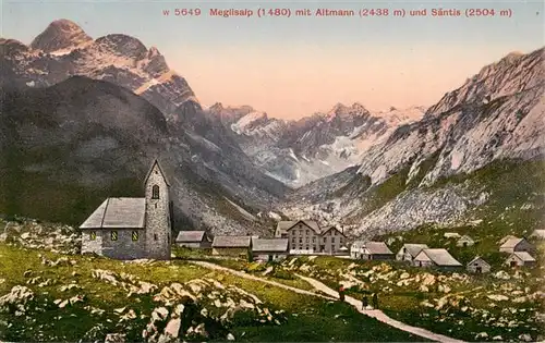 AK / Ansichtskarte  Meglisalp_1520m_Altmann_AR mit Kirche Altmann und Saentis