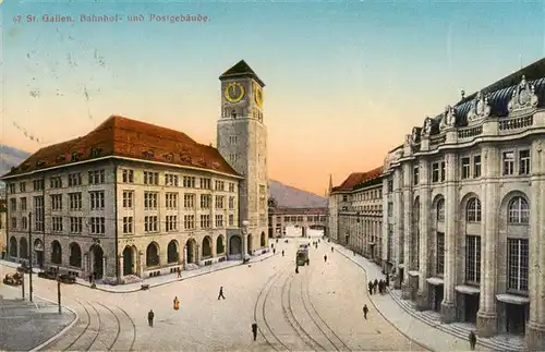 AK / Ansichtskarte  St_Gallen_SG Bahnhof- und Postgebaeude