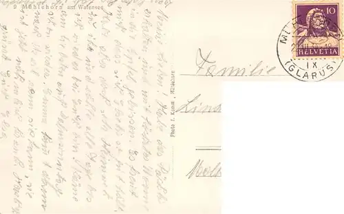 AK / Ansichtskarte  Muehlehorn_Walensee_GL Ansicht mit Kirche Alpenpanorama