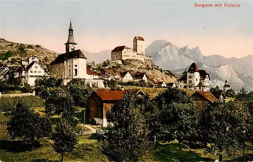 AK / Ansichtskarte  Sargans_SG Ansicht mit Kirche Burg Blick gegen Falknis Stempel Pferde-Depot 14