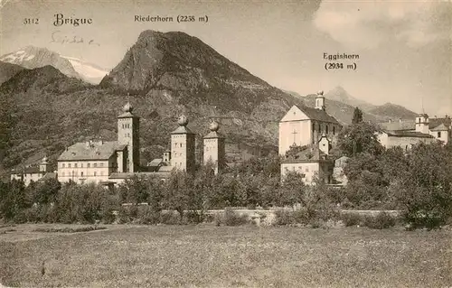 AK / Ansichtskarte  Brigue_Brig_VS Ansicht mit Kirchen Blick gegen Riederhorn und Eggishorn Alpen