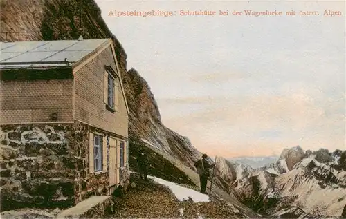 AK / Ansichtskarte  Alpstein_GR Schutzhuette bei der Wagenlucke mit oesterr Alpen