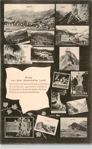 AK / Ansichtskarte  Appenzell_IR mit Bruelisau Wildkirchli Weissbad Schwendi Escher Meglisalp Saentis Denkmal Schlachtendenkmal am Stoss Seealp und Ebenalp
