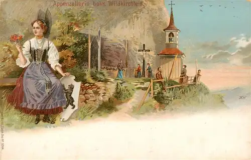 AK / Ansichtskarte Appenzell_IR Appenzellerin beim Wildkirchlein Appenzell IR