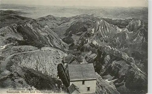 AK / Ansichtskarte Saentis_2504m_AR Blick auf Seealpsee Rhein und Vorarlberger Alpen 