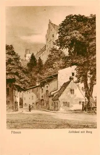 AK / Ansichtskarte Fuessen_Allgaeu Zollhaeusl mit Burg Radierung Fuessen Allgaeu