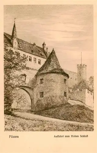 AK / Ansichtskarte Fuessen_Allgaeu Auffahrt zum Hohen Schloss Radierung Fuessen Allgaeu