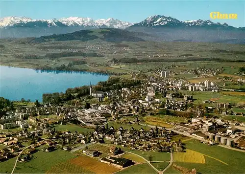 AK / Ansichtskarte Cham__ZG Fliegeraufnahme mit Zugersee und Alpen 