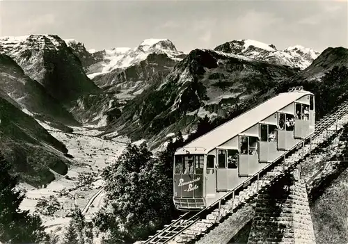 AK / Ansichtskarte Braunwald_GL Hotel Alpina Braunwaldbahn mit Toedikette Blick auf Linthal Braunwald GL