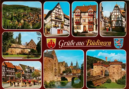 AK / Ansichtskarte Buedingen_Hessen Panorama Fachwerkhaeuser Schloss Bruecke Buedingen Hessen