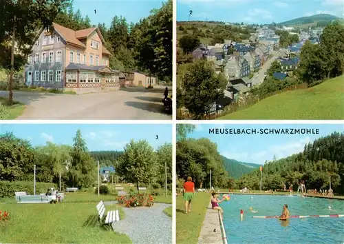 AK / Ansichtskarte Meuselbach Schwarzmuehle_Thueringen Konsum Gaststaette Schwarzmuehle OT Meuselbach Anlagen OT Meuselbach Schwimmbad 