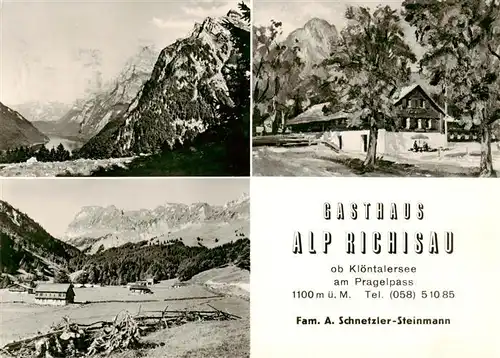 AK / Ansichtskarte  Kloentalersee_Kloenthalersee_GL Panorama Gasthaus Alp Richisau am Pragelpass