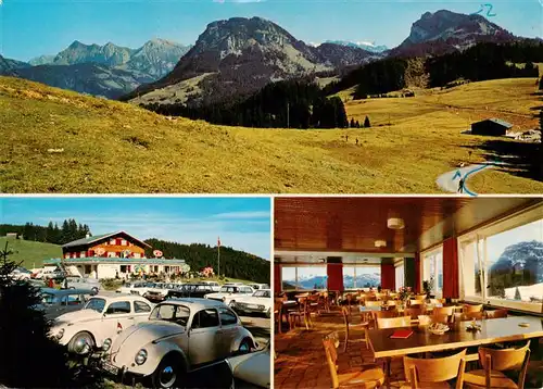 AK / Ansichtskarte  Vorderthal_SZ Berggasthaus Sattelegg Gastraum Panorama