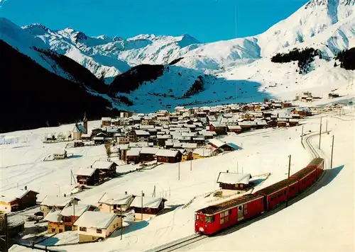 AK / Ansichtskarte  Sedrun mit Rueras und Skigebiet von Milez Piz Badus und Eisenbahn