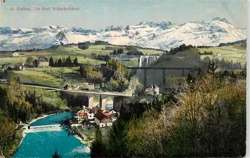 AK / Ansichtskarte  St_Gallen_SG Die drei Sitterbruecken