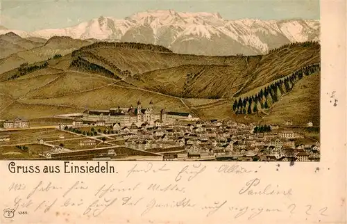 AK / Ansichtskarte  Einsiedeln__SZ Gesamtansicht mit Alpenpanorama Litho