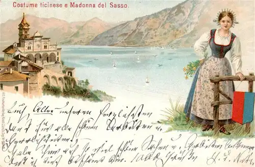 AK / Ansichtskarte  Locarno_Lago_Maggiore_TI Costume ticinese e Madonna del Sasso