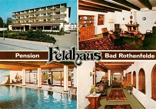 AK / Ansichtskarte 73921566 Bad_Rothenfelde Pension Feldhaus Kaminzimmer Hallenbad Flur