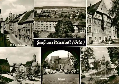 AK / Ansichtskarte  Neustadt_Orla Blick zum Rathaus Panorama Lutherhaus Markt Rathaus Gamsenteich