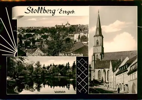 AK / Ansichtskarte  Stollberg_Erzgebirge Panorama von der Oberschule Walkteich Kirche