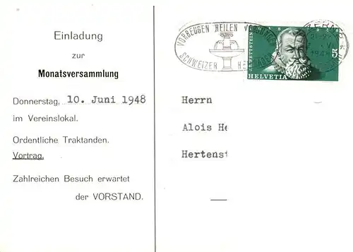 AK / Ansichtskarte  Luzern__LU Philatelisten Verein Luzern 1945 Einladung