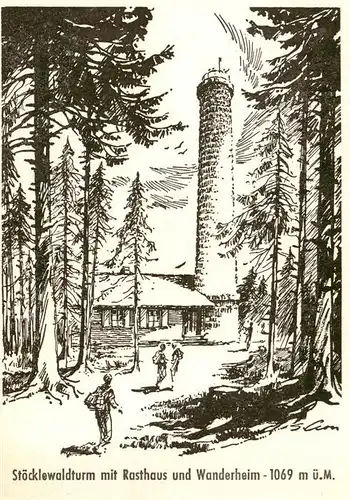 AK / Ansichtskarte 73921652 Rohrbach_Furtwangen_BW Stoecklewaldturm mit Rasthaus und Wanderheim Zeichnung