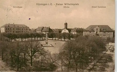 AK / Ansichtskarte  Hueningen_Huningue_68_Haut-Rhin Kaiser Wilhelmplatz Schulhaus Kirche Hotel Terminus