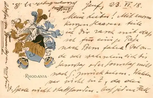 AK / Ansichtskarte  Geneve_GE Wappen der Burschenschaft Rhodania