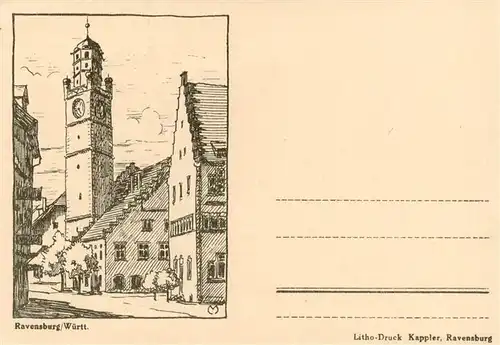 AK / Ansichtskarte 73922065 Ravensburg__Wuerttemberg Blick zur Kirche Litho