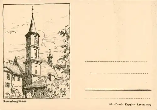 AK / Ansichtskarte  Ravensburg__Wuerttemberg Kirchturm Litho