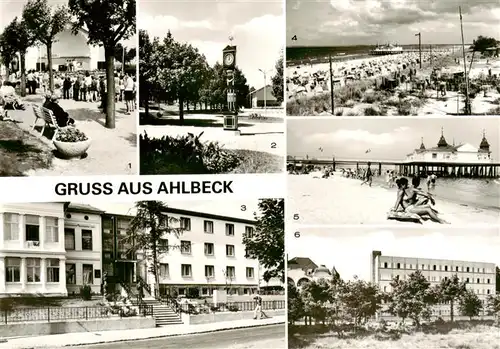 AK / Ansichtskarte  Ahlbeck_Ostseebad Konzertpavillon Stranduhr FDGB Erholungsheim Ferienglueck Seebruecke FDGB Erholungsheim Max Kreuziger