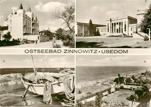 AK / Ansichtskarte  Zinnowitz_Ostseebad Erholungsheim Klement Gottwald Kulturhaus Fischerboote Strandblick