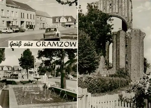 AK / Ansichtskarte  Gramzow_Uckermark Markt Klosterruine Springbrunnen