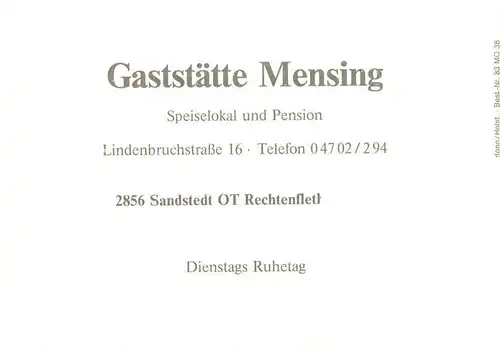 AK / Ansichtskarte  Rechtenfleth_Sandstedt Gaststaette Mensing Gastraeume