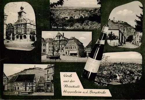 AK / Ansichtskarte  Heppenheim_Bergstrasse Rathaus Dom Starkenburgblick Am Brunnen Panorama