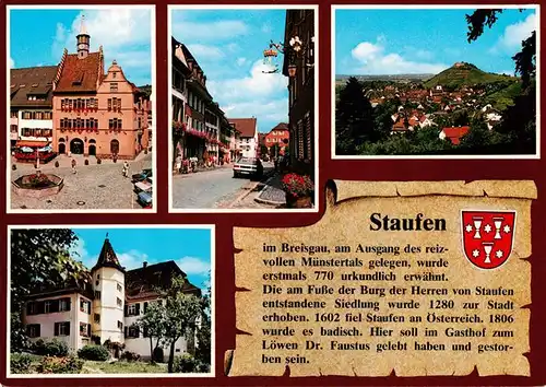 AK / Ansichtskarte 73922391 Staufen__Breisgau Rathaus mit Marktbrunnen Hauptstrasse Stadtblick Schloss