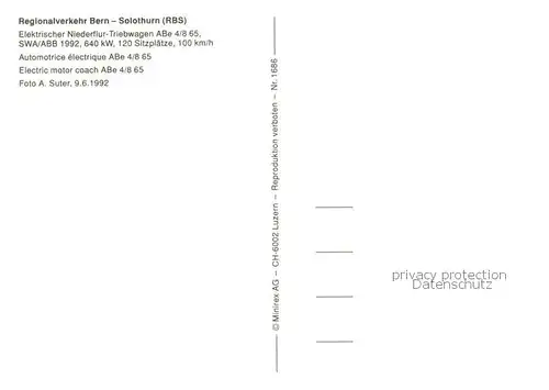 AK / Ansichtskarte  Eisenbahn_Railway_Chemin_de_Fer Regionalverkehr Bern Solohurn RBS Elektrischer Niederflur Triebwagen ABe 4/8 65
