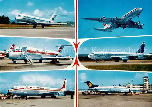 AK / Ansichtskarte  Flugzeuge_Zivil SAS DC 9 Swissair DC 9 Air-India Boeing 707 