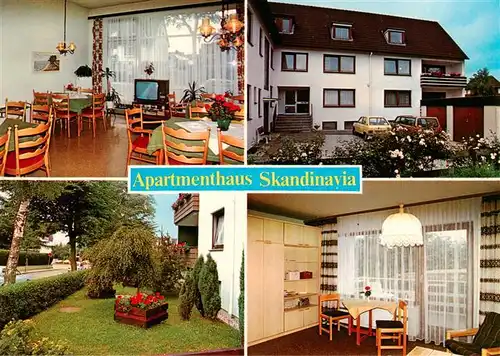 AK / Ansichtskarte 73922658 Scharbeutz_Ostseebad Apartmenthaus Skandinavia Gastraeume Garten