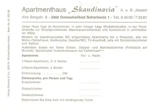 AK / Ansichtskarte 73922658 Scharbeutz_Ostseebad Apartmenthaus Skandinavia Gastraeume Garten