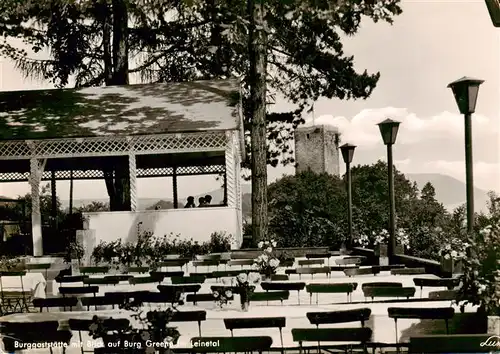 AK / Ansichtskarte 73922682 Kreiensen Burggaststaette mit Blick auf Burg Greene im Leinetal