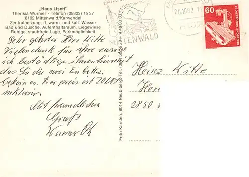 AK / Ansichtskarte  Mittenwald_Karwendel_Tirol Haus Lisett